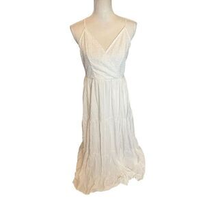 BOTURE Eyelet Tiered Midi Dress Tired Babydoll Neckline Y2K Sz L Coquette
